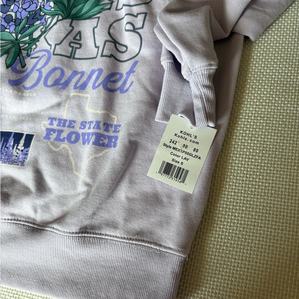 Mighty Fine Women's Small Boat Neck Pull Over Texas BlueBonnets Lilac NWT - Picture 10 of 10